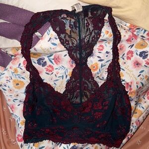 Free People Lace Bralette in Burgundy and navy